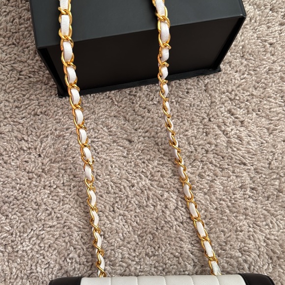Vintage Chanel Mini Mademoiselle Bag Black and White Lambskin Gold Hardware - Picture 16 of 17